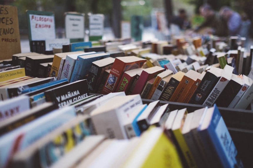 Second hand books at an outdoor market